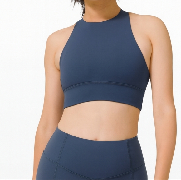 Lululemon Energy Bra High Neck Long Line Iron Blue Size 4 Medium Support - Picture 3 of 12